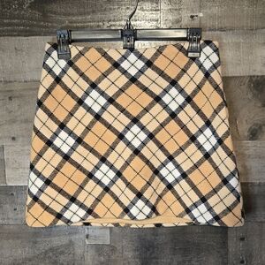 Forever 21 Plaid Mini Skirt in Tan, Black, and White